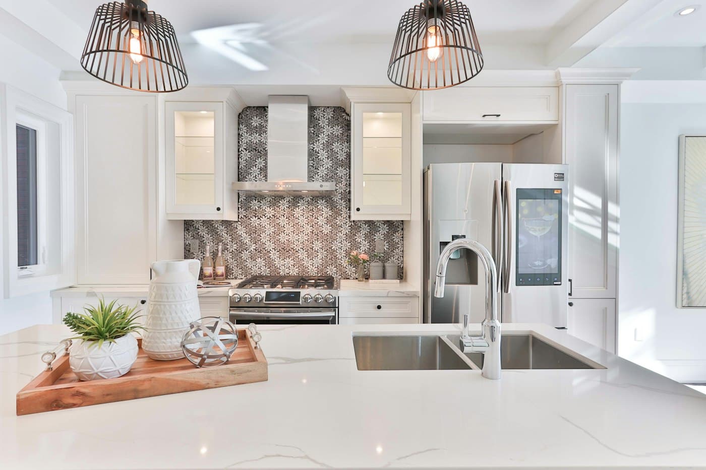 Bright kitchen counter ready for a row of stools